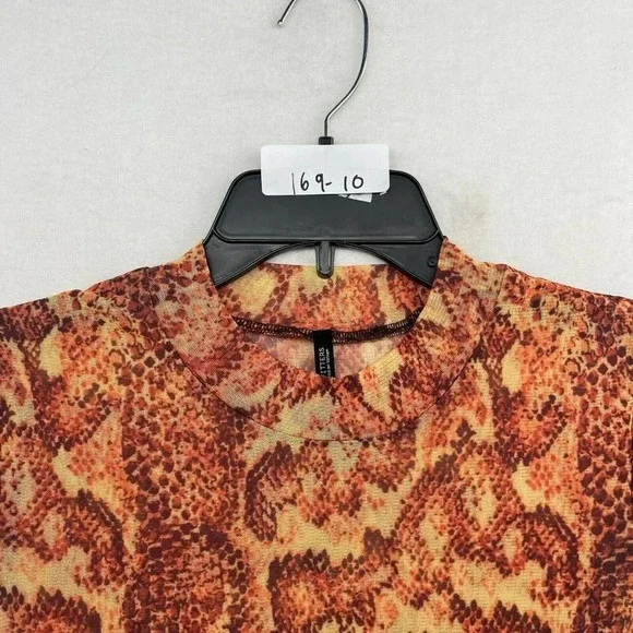 Urban Outfitters Dress Women's Sz Small Orange Mesh Snakeskin Mock Neck Bodycon - Picture 13 of 13
